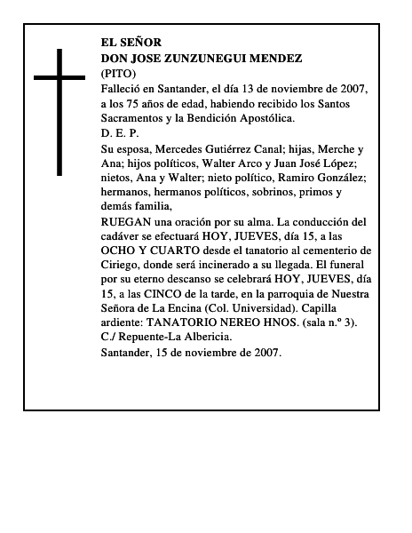 DON JOSE ZUNZUNEGUI MENDEZ