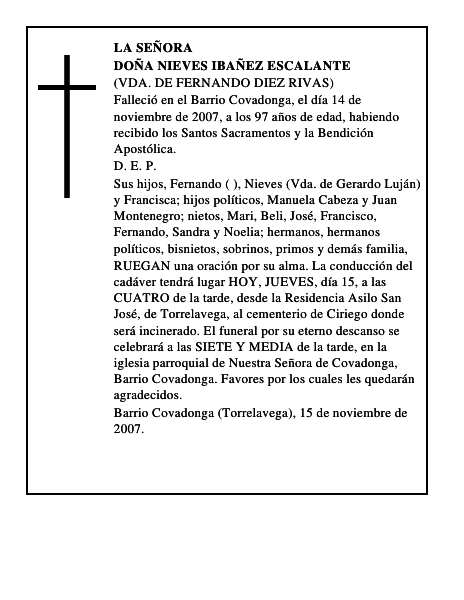 DOÑA NIEVES IBAÑEZ ESCALANTE