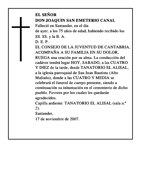 DON JOAQUIN SAN EMETERIO CANAL