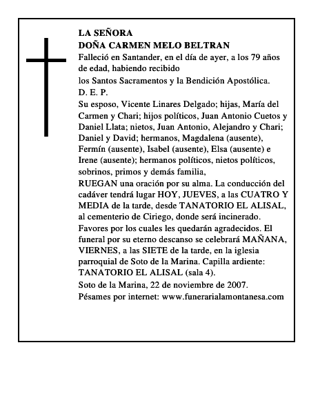 DOÑA CARMEN MELO BELTRAN