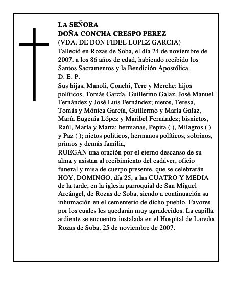 DOÑA CONCHA CRESPO PEREZ