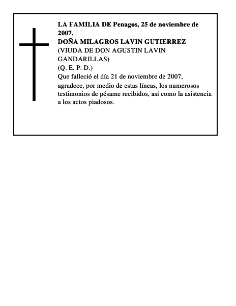 DOÑA MILAGROS LAVIN GUTIERREZ