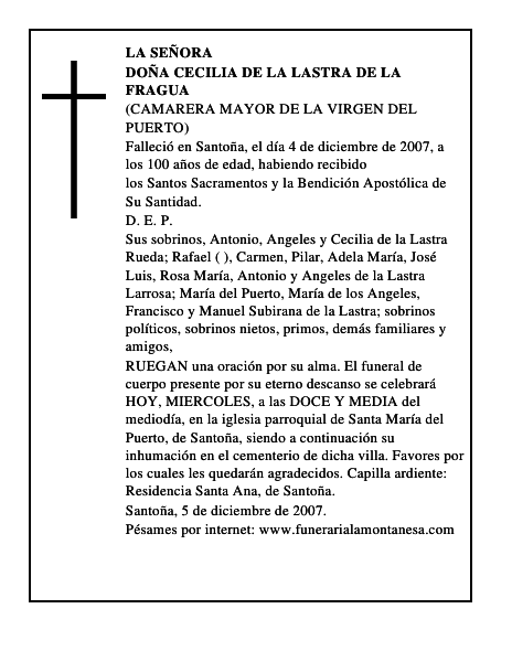 DOÑA CECILIA DE LA LASTRA DE LA FRAGUA