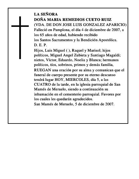 DOÑA MARIA REMEDIOS CUETO RUIZ