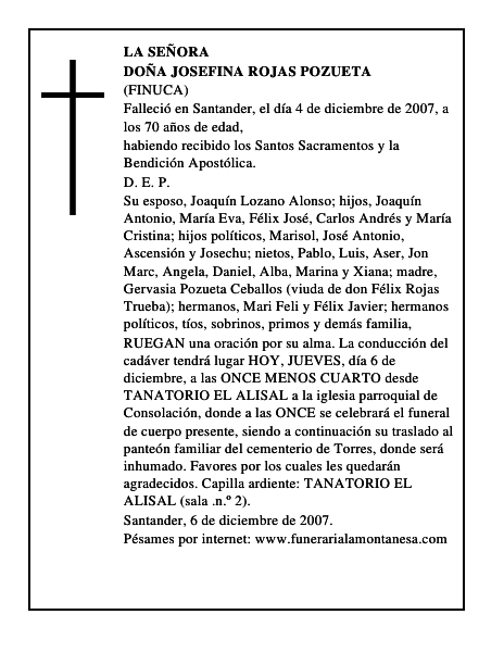 DOÑA JOSEFINA ROJAS POZUETA