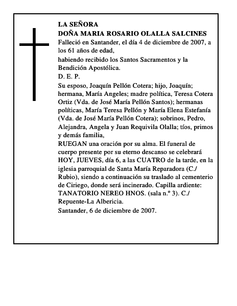 DOÑA MARIA ROSARIO OLALLA SALCINES