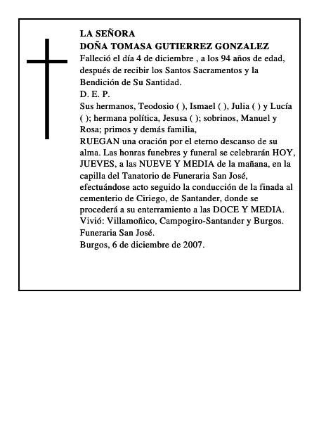 DOÑA TOMASA GUTIERREZ GONZALEZ