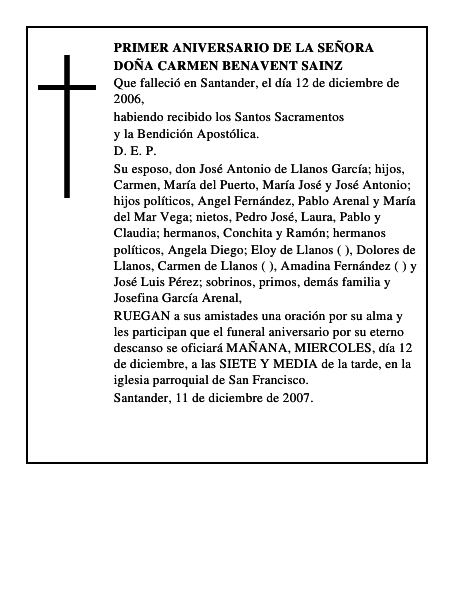 DOÑA CARMEN BENAVENT SAINZ