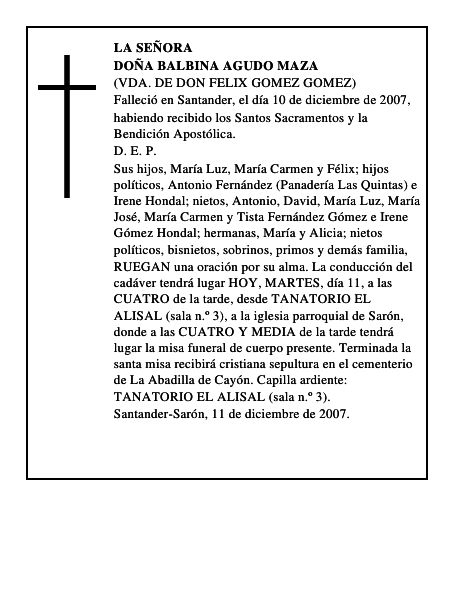 DOÑA BALBINA AGUDO MAZA