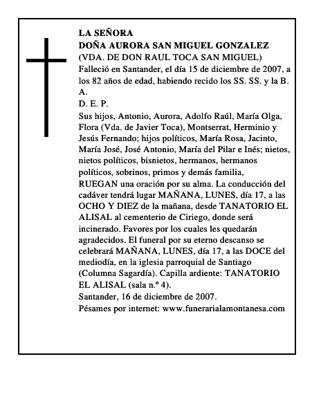 DOÑA AURORA SAN MIGUEL GONZALEZ