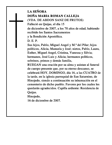 DOÑA MARIA ROMAN CALLEJA