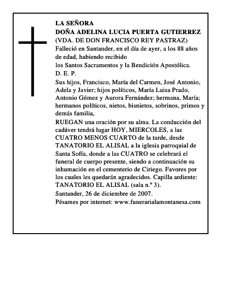 DOÑA ADELINA LUCIA PUERTA GUTIERREZ