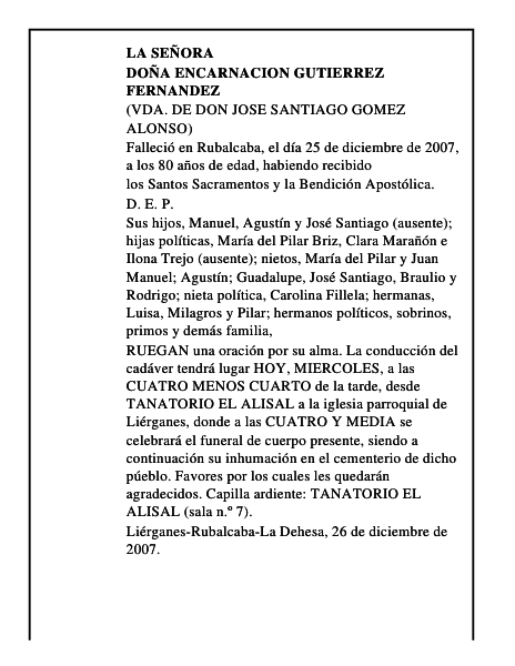 DOÑA ENCARNACION GUTIERREZ FERNANDEZ