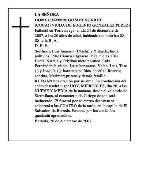 DOÑA CARMEN GOMEZ SUAREZ
