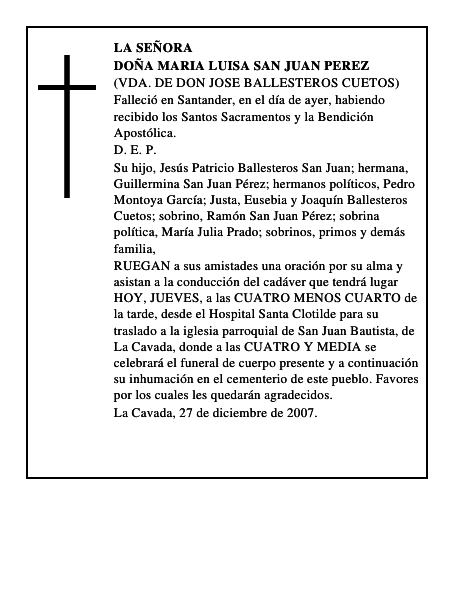 DOÑA MARIA LUISA SAN JUAN PEREZ