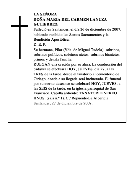 DOÑA MARIA DEL CARMEN LANUZA GUTIERREZ