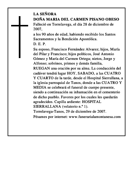 DOÑA MARIA DEL CARMEN PISANO OBESO
