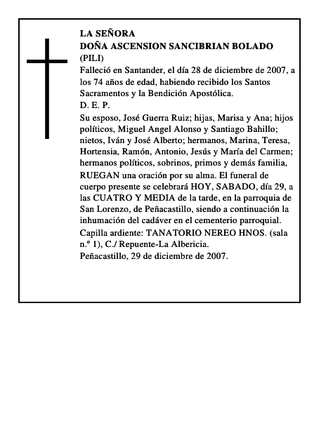 DOÑA ASCENSION SANCIBRIAN BOLADO