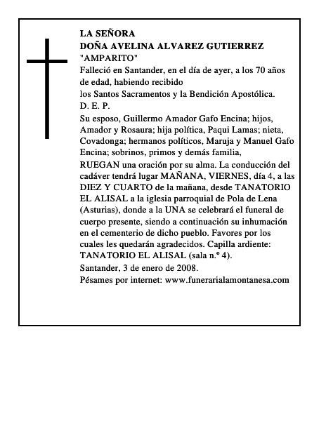 DOÑA AVELINA ALVAREZ GUTIERREZ