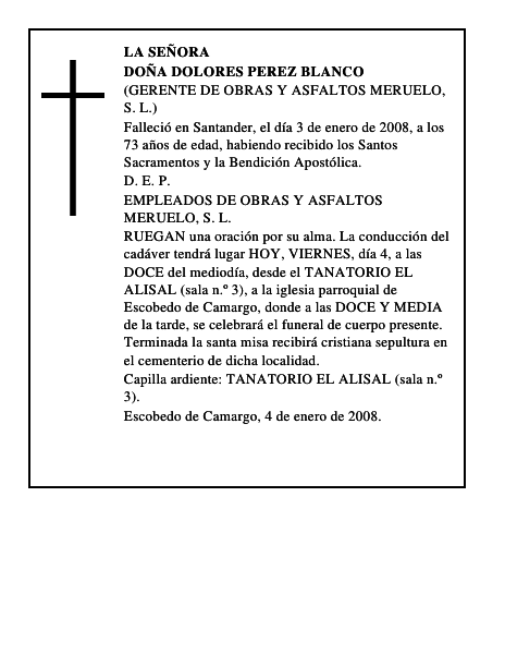DOÑA DOLORES PEREZ BLANCO