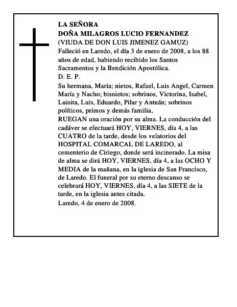 DOÑA MILAGROS LUCIO FERNANDEZ