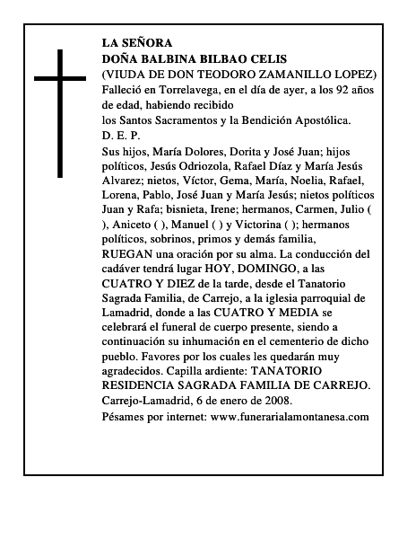 DOÑA BALBINA BILBAO CELIS