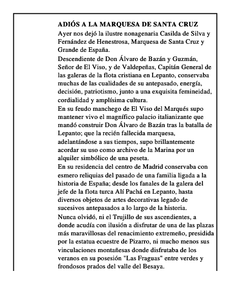 Adiós a la marquesa de Santa Cruz