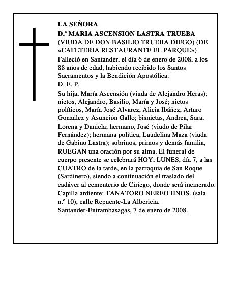 D.ª MARIA ASCENSION LASTRA TRUEBA
