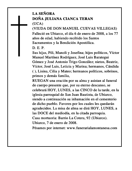 DOÑA JULIANA CIANCA TERAN
