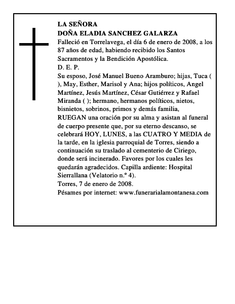 DOÑA ELADIA SANCHEZ GALARZA