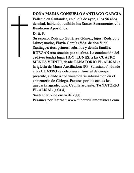 DOÑA MARIA CONSUELO SANTIAGO GARCIA