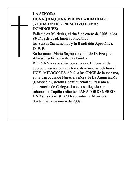 DOÑA JOAQUINA YEPES BARBADILLO