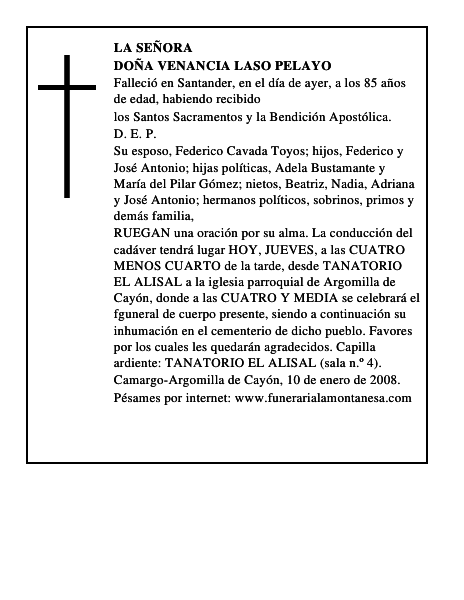 DOÑA VENANCIA LASO PELAYO