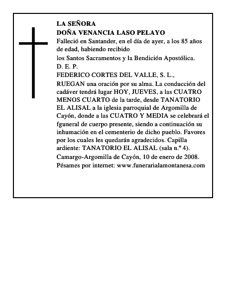 DOÑA VENANCIA LASO PELAYO