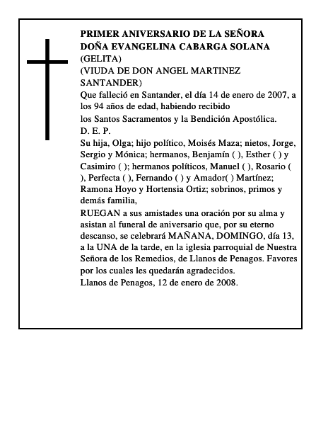 DOÑA EVANGELINA CABARGA SOLANA