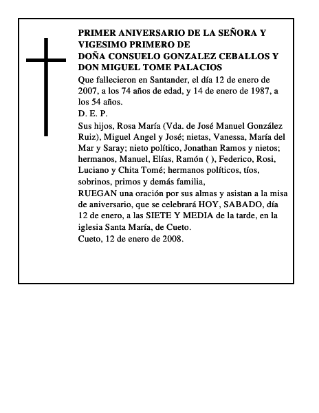 DOÑA CONSUELO GONZALEZ CEBALLOS Y DON MIGUEL TOME PALACIOS