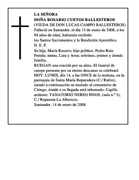 DOÑA ROSARIO CUETOS BALLESTEROS