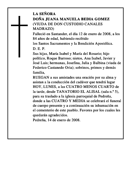 DOÑA JUANA MANUELA BEDIA GOMEZ