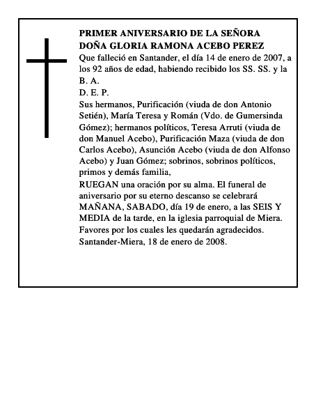 DOÑA GLORIA RAMONA ACEBO PEREZ