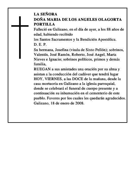 DOÑA MARIA DE LOS ANGELES OLAGORTA PORTILLA