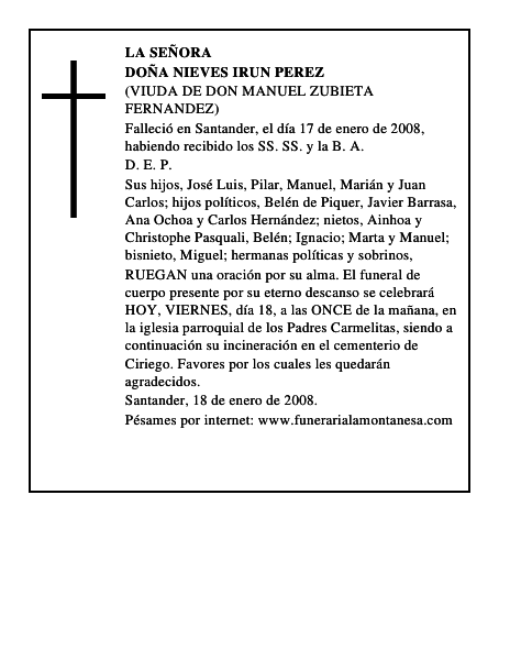 DOÑA NIEVES IRUN PEREZ