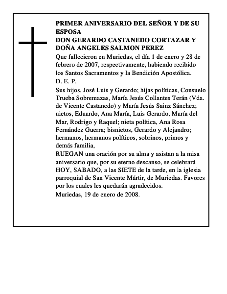 DON GERARDO CASTANEDO CORTAZAR y DOÑA ANGELES SALMON PEREZ