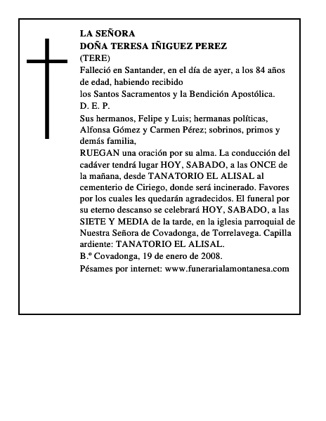 DOÑA TERESA IÑIGUEZ PEREZ
