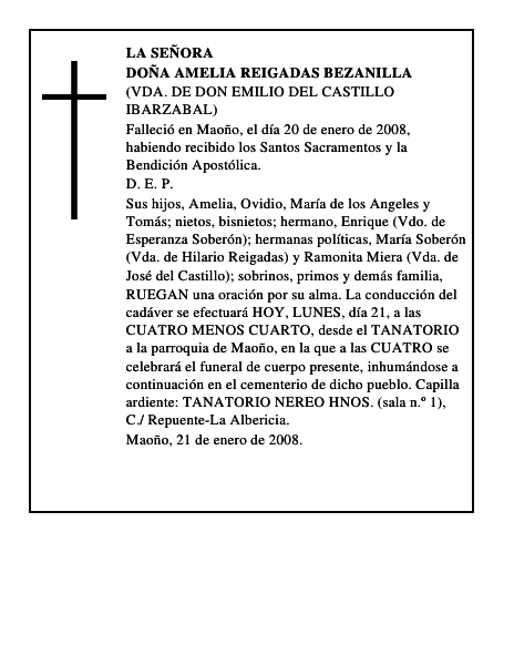 DOÑA AMELIA REIGADAS BEZANILLA