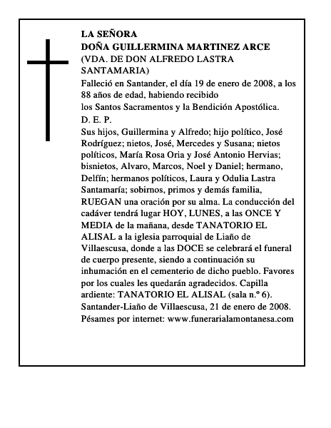 DOÑA GUILLERMINA MARTINEZ ARCE