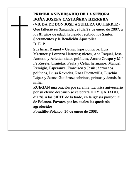 DOÑA JOSEFA CASTAÑEDA HERRERA