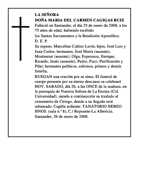 DOÑA MARIA DEL CARMEN CAGIGAS RUIZ