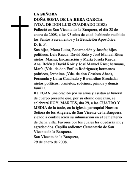 DOÑA SOFIA DE LA HERA GARCIA