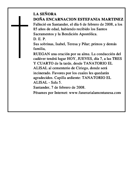 DOÑA ENCARNACION ESTEFANIA MARTINEZ