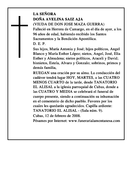 DOÑA AVELINA SAIZ AJA